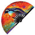 Penguin Trippy hand fan foldable bamboo circuit rave hand fans Rainbow Acid psychedelic party gear gifts music festival rave accessories