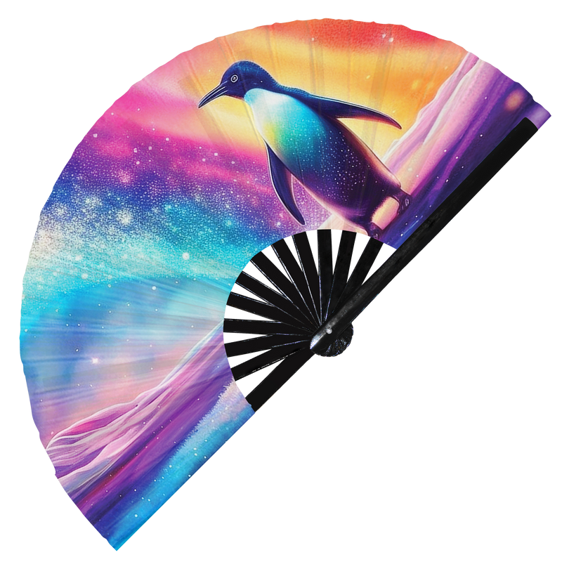 Penguin Trippy | Hand Fan foldable bamboo gifts Festival accessories Rave handheld event Clack fans