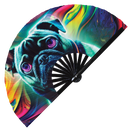 Pug Neon Bamboo Hand Fan