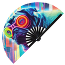 Pug Neon Bamboo Hand Fan