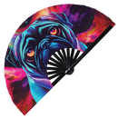 Pug Neon Bamboo Hand Fan