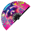 Racoon Neon hand fan foldable bamboo circuit rave hand fans Grizzly Rainbow Galaxy party gear gifts music festival rave accessories