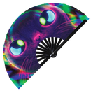 Neon Cats Bamboo Hand Fan