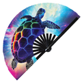 Turtle Neon hand fan foldable bamboo circuit rave hand fans Neon Sea Turtle Rainbow Galaxy party gear gifts music festival rave accessories