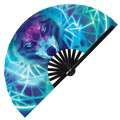 Wolf Neon hand fan foldable bamboo circuit rave hand fans Neon Wolves Rainbow Galaxy party gear gifts music festival rave accessories