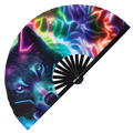 Wolf Neon hand fan foldable bamboo circuit rave hand fans Neon Wolves Rainbow Galaxy party gear gifts music festival rave accessories