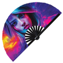Raver Girl Neon Bamboo Hand Fan