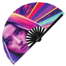 Raver Girl Neon Bamboo Hand Fan