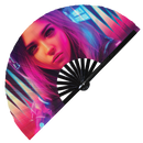 Raver Girl Neon Bamboo Hand Fan