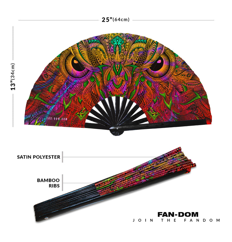 Owl Hand Fan Owl Art Folding Fan UV Reflective Hand Fan Blacklight Rave Fan No Sleep Hand Rave Party Event Festival Fan