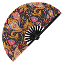 Paisley Victorian Hand Fan UV Glow Foldable Bamboo Fan Vintage Floral Decorative pattern 1800s Foliage print flower decor Handheld Fans