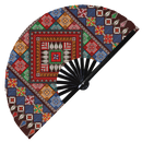Palestinian Embroidery Tatreez Hand Fan UV Glow Foldable Bamboo Fan Traditional Palestinian Dress Pattern print motif Handheld Fans Palestine