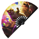Party Cat Rave Kitty 1 Bamboo Hand Fan
