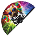 Party Cat Rave Kitty | Hand Fan foldable bamboo gifts Festival accessories Rave handheld event Clack fans