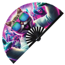 Party Cat Rave Kitty 2 Bamboo Hand Fan