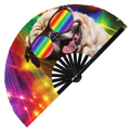 Party Dog Rave Puppy hand fan foldable bamboo circuit rave hand fans Rainbow Acid K-9 party gear gifts music festival rave accessories