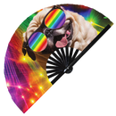 Party Dog Rave Puppy hand fan foldable bamboo circuit rave hand fans Rainbow Acid K-9 party gear gifts music festival rave accessories