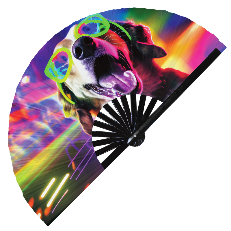 Party Dog Puppy | Hand Fan foldable bamboo gifts Festival accessories Rave handheld event Clack fans