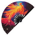 Phoenix hand fan foldable bamboo circuit rave hand fans Ancient Phoenix Rainbow Galaxy party gear gifts music festival rave accessories