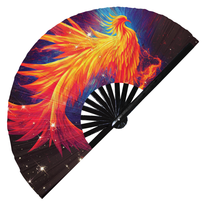 Phoenix hand fan foldable bamboo circuit rave hand fans Ancient Phoenix Rainbow Galaxy party gear gifts music festival rave accessories
