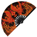 Phoenix Bird Hand Fan UV Glow Foldable Bamboo Fan Flying Fire Red Mythical Phoenix Burning Wing Flames Handheld Fans