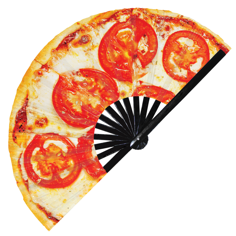 Pizza Hand Fan Frozen Pizza Dough Cosplay Pizza Sauce Cheese Halloween Outfit Folding UV Glow Hand Fan Costume Pizza Merch Outfit Rave Fan for Pizza Lovers