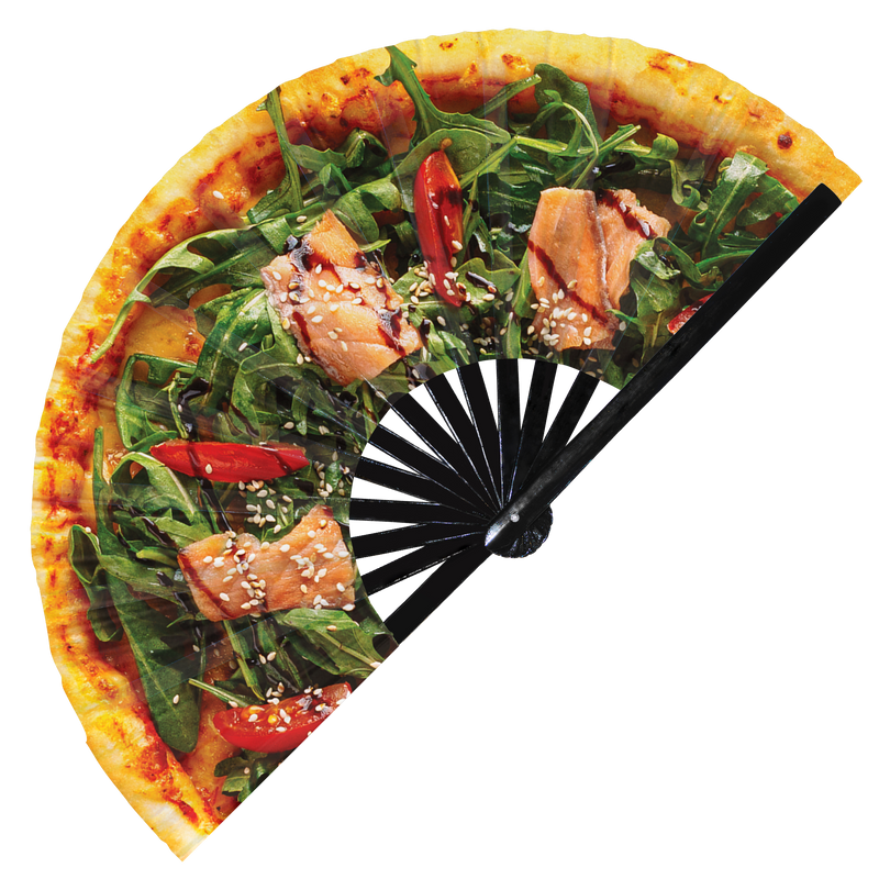 Pizza Hand Fan Frozen Pizza Dough Cosplay Pizza Sauce Cheese Halloween Outfit Folding UV Glow Hand Fan Costume Pizza Merch Outfit Rave Fan for Pizza Lovers