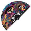 Eye Trippy Psychedelic | Hand Fan foldable bamboo gifts Festival accessories Rave handheld event Clack fans
