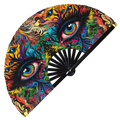 Eye Trippy Psychedelic | Hand Fan foldable bamboo gifts Festival accessories Rave handheld event Clack fans