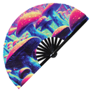Psychedelic Mushroom hand fan foldable bamboo circuit rave hand fans Colorful Panda Neon Rainbow Galaxy Trippy Acid Iridescent Space party gear gifts music festival rave accessories 