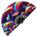 Psychedelic Mushroom hand fan foldable bamboo circuit rave hand fans Colorful Panda Neon Rainbow Galaxy Trippy Acid Iridescent Space party gear gifts music festival rave accessories 