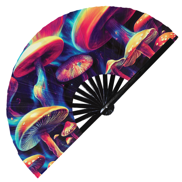 Psychedelic Mushroom hand fan foldable bamboo circuit rave hand fans Colorful Panda Neon Rainbow Galaxy Trippy Acid Iridescent Space party gear gifts music festival rave accessories 