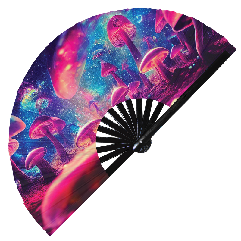 Psychedelic Mushroom 3 hand fan foldable bamboo circuit rave hand fans Neon Rainbow Galaxy party gear gifts music festival rave accessories