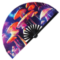 Psychedelic Mushroom 3 hand fan foldable bamboo circuit rave hand fans Neon Rainbow Galaxy party gear gifts music festival rave accessories