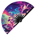 Psychedelic Mushroom hand fan foldable bamboo circuit rave hand fans Colorful Panda Neon Rainbow Galaxy Trippy Acid Iridescent Space party gear gifts music festival rave accessories