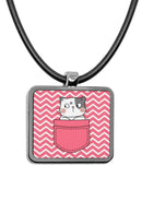 Cute Cat Pockets Square Pendant Necklace