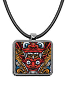 Balinese Barong Mask Square pendant necklace