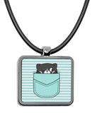 Cute Cat Pockets Square Pendant Necklace