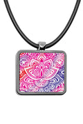 Henna Pendant necklace Square charms artwork holographic iridescent rainbow stencil henna ink pyschedelic Stainless Pendant Accessories