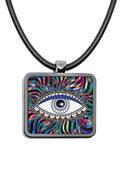 Evil Eye Pendant necklace Square charms artwork mexican evil eye decor iridescent holographic pyschedelic Stainless Occult Witchcraft Pendant Accessories