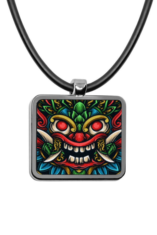 Balinese Barong Mask Pendant necklace Square charms bali culture indonesia traditional barong garuda rangda Stainless Pendant Accessories Necklace Choker