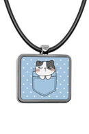 Cute Cat Pockets Square Pendant Necklace