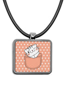 Cute Cat Pockets Square Pendant Necklace