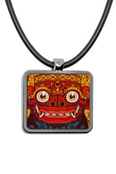 Balinese Barong Mask Square pendant necklace