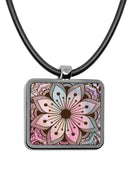 Henna Pendant necklace Square charms artwork  holographic iridescent rainbow stencil henna ink pyschedelic Stainless Pendant Accessories pattern