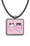 Cute Cat Pockets Pendant necklace Square charms Funny cartoon kittens cat lovers Stainless Pendant Accessories Cat feline fashion cat gifts
