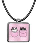Cute Cat Pockets Square Pendant Necklace