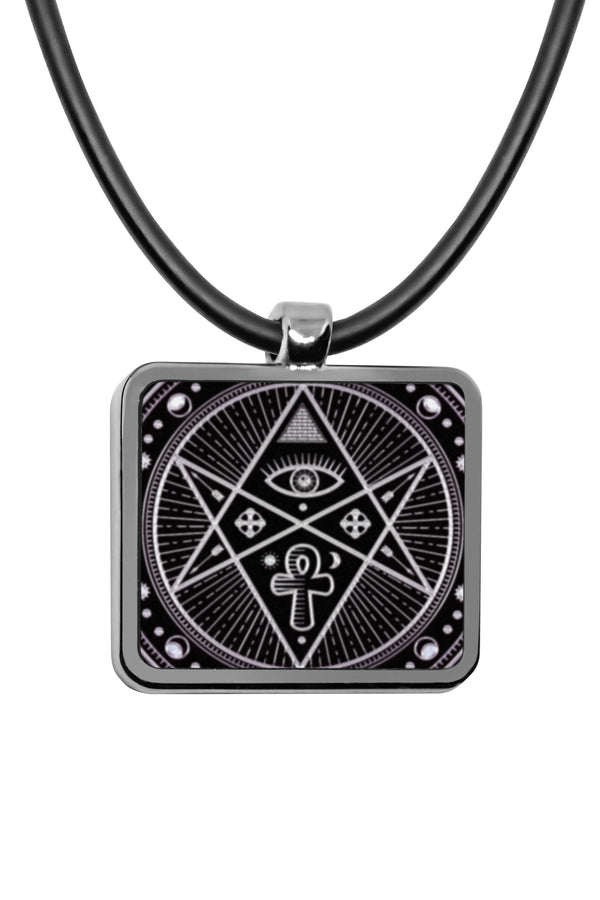Magic Spell Circle Pendant necklace Square charms Golden Mystical Alchemy Witchcraft Circular Emblems Occult Sacred Geometry Satanic Pentagram Witchcraft Signs Stainless Pendant Accessories