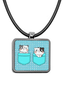 Cute Cat Pockets Square Pendant Necklace