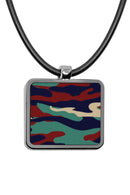 Military Camouflage Square Pendant Necklace